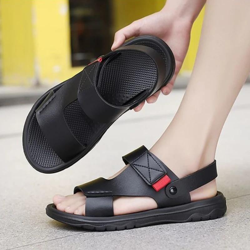 

Пляжная противоскользящая обувь из натуральной кожи, черные элегантные мужские тапочки Y2k, модные мужские сандалии высокого качества Eva Mascullino