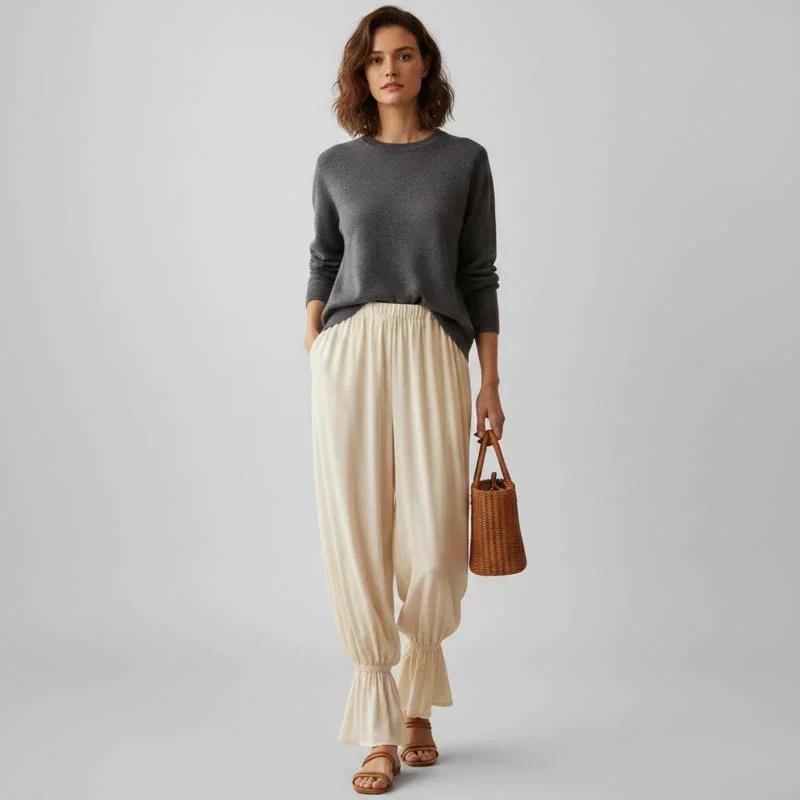 

Women's High Waist Pleated Balloon Pants Wide Leg Loose Lantern Trousers Flowy Palazzo Pants Casual Holiday Resort Wear Summer