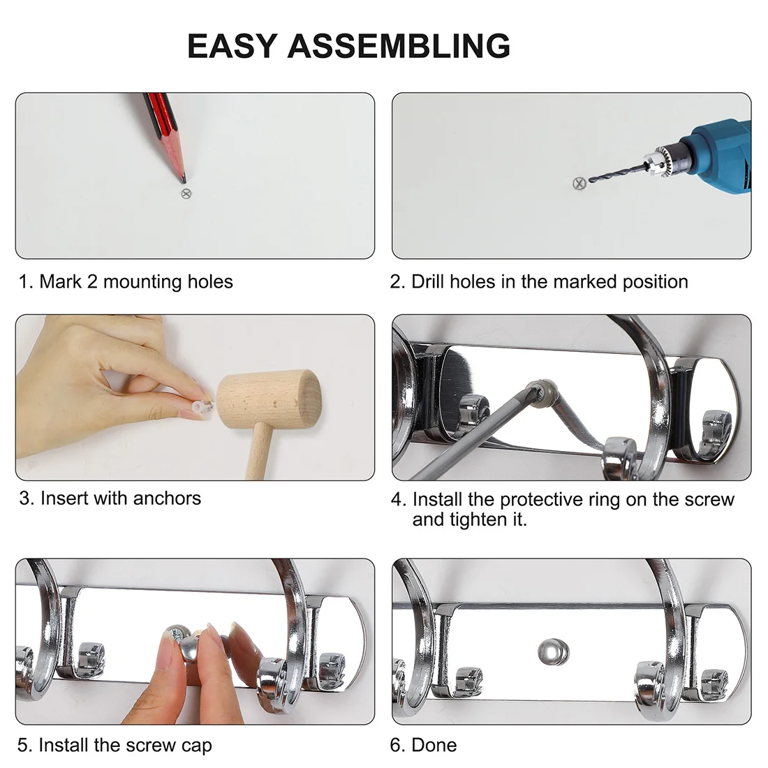 Multifunctionele Haken Dual Wall Hook Rack Rvs Base 10 Inch 3 Haken Coat Holder Silver Tone Koper Tone