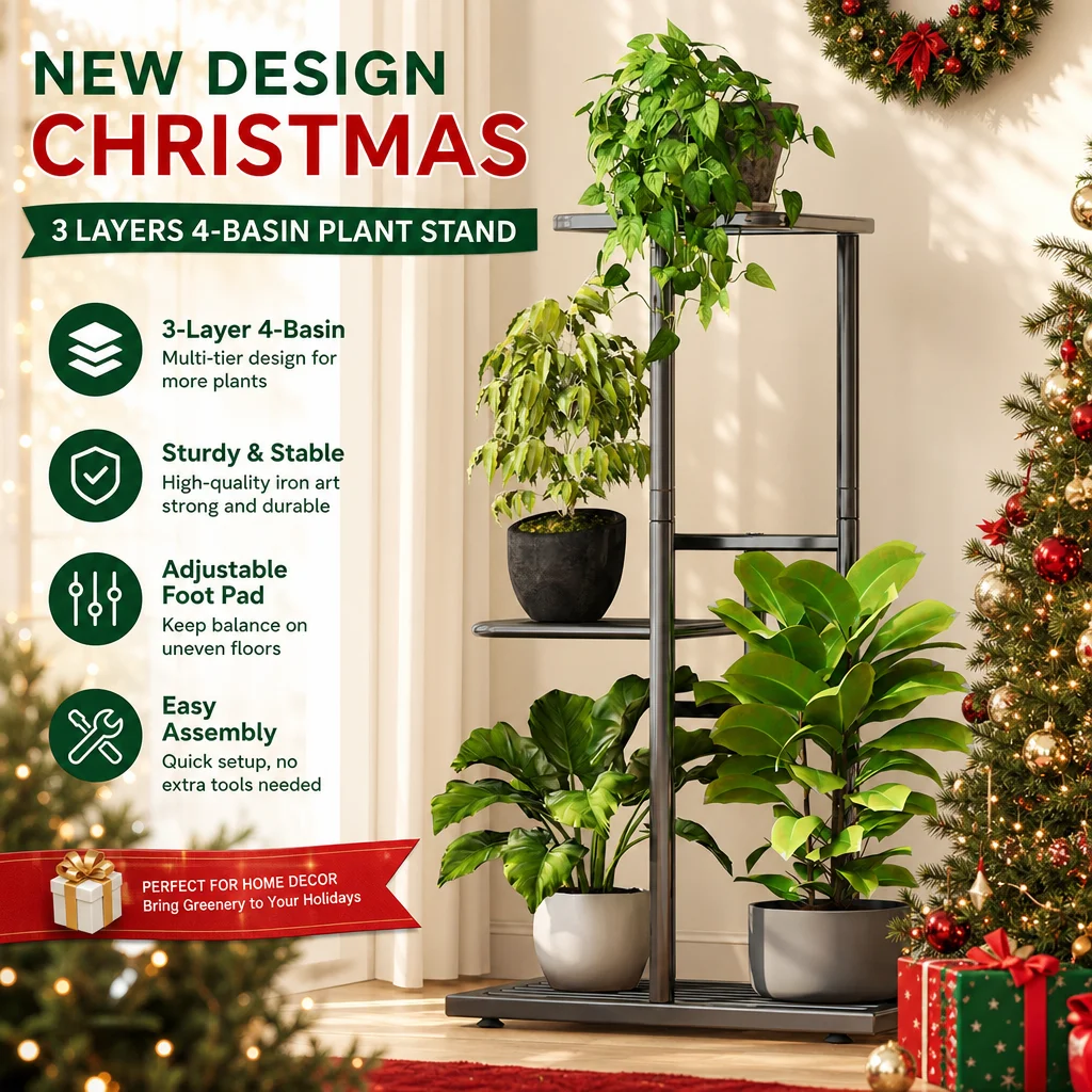 Tall Plant Stand with Lockable Wheels, Metal Rolling Plant Shelf, Multi-Layer Plant Organizer for Multiple Plants, Ideal