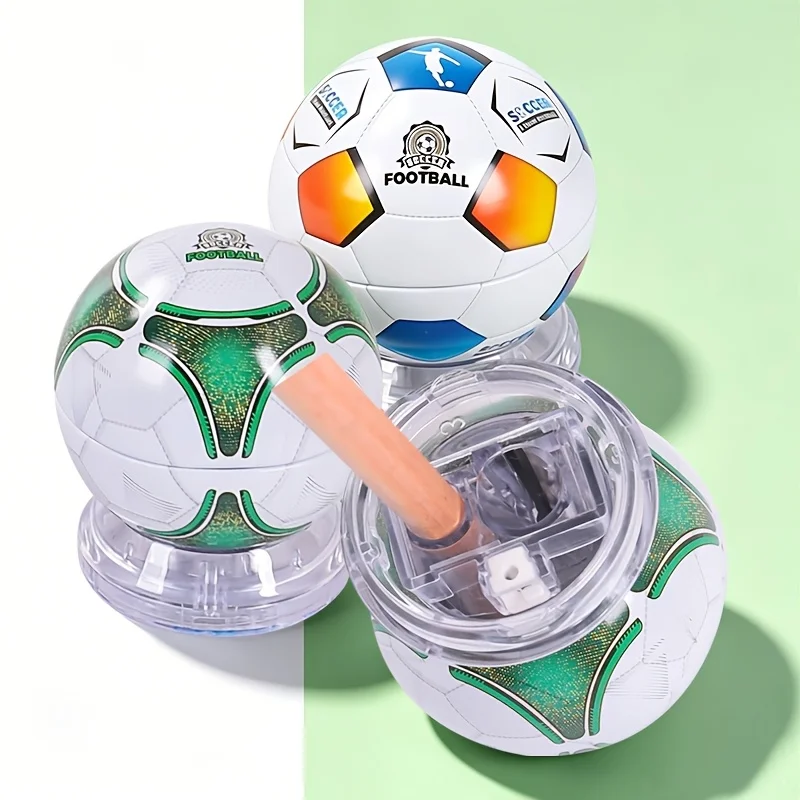Cute Football Shaped Manual Pencil Sharpener with Cover, 3 Holes for Multi-Size Pencils, Random Color No-Electric Pencil Cutter