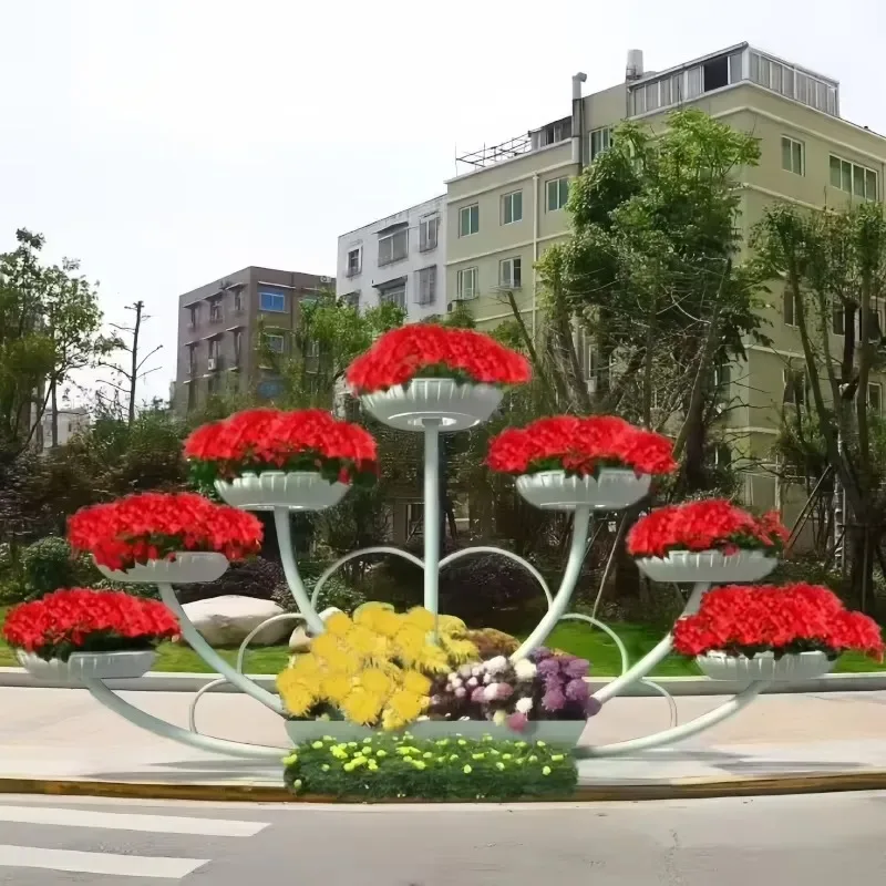 Modern Multi Layer Metal Flower Stand for Lawn Patio Garden Powder Coated Plant Display Pot Holder