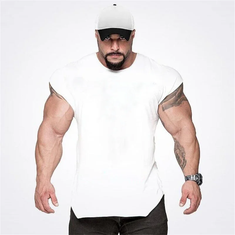 Plain Mens Sport Cotton Breathable Tank Tops Gym Fitness Sleeveless Bodybuilding Muscle Vests Running Sports Workout T-shirts
