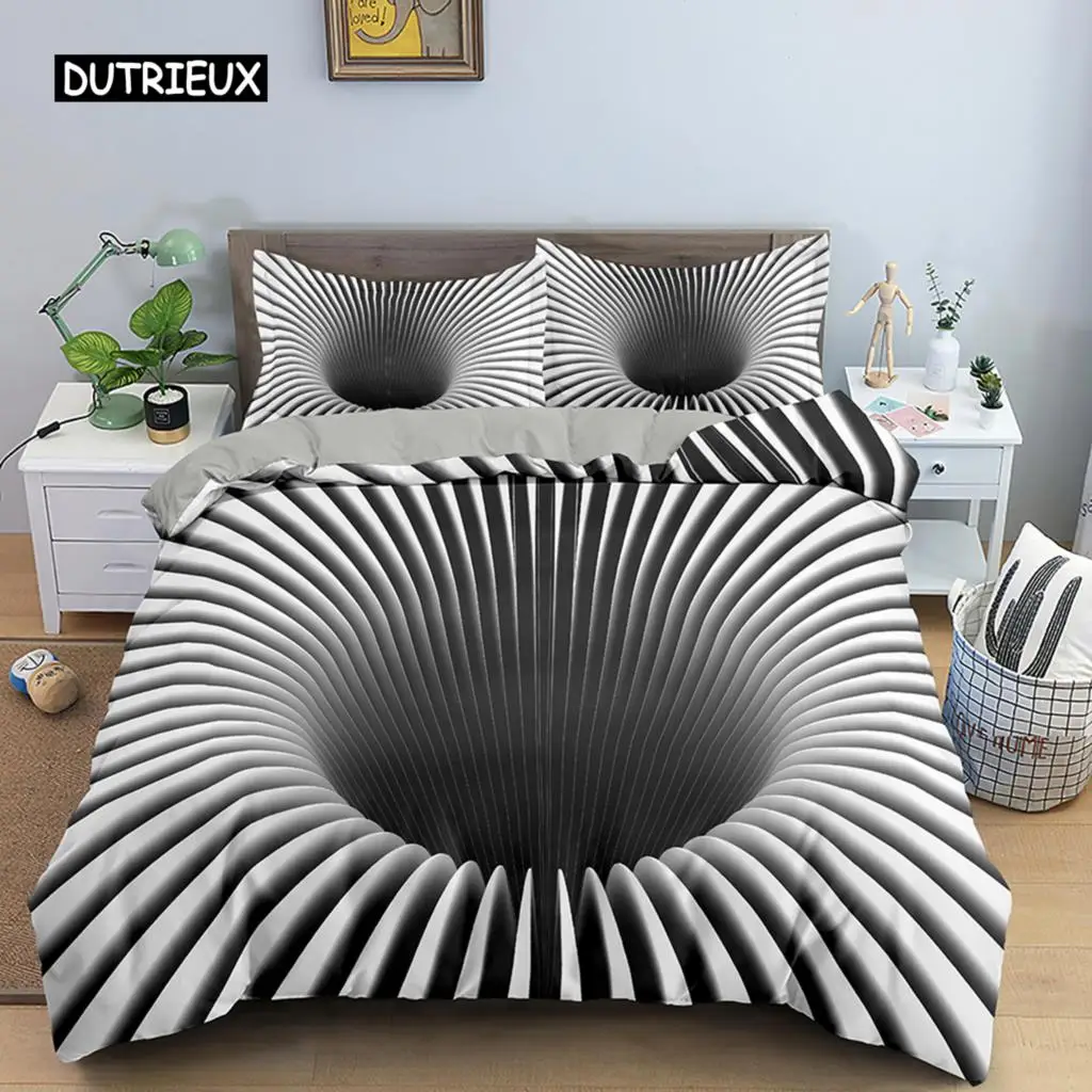 3D Duvet Cover Psychedelic Abstract Black And White Geometry Giddiness Comforter Cover Home Decoration For Boys Teens Children