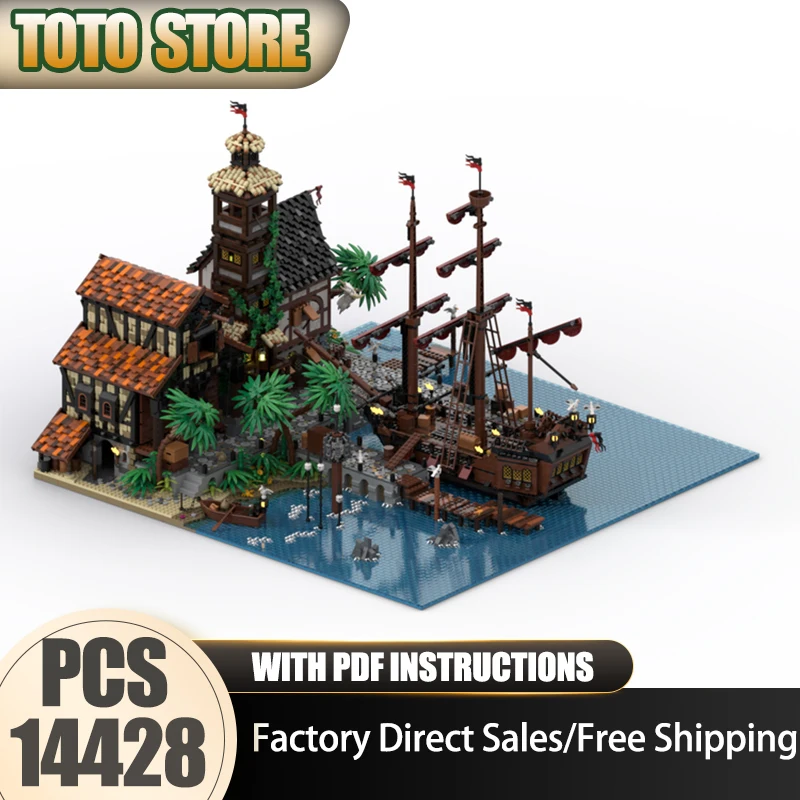 

Moc Building Block Port Sauvage-a Пиратский город Модель здания Технология Кирпич DIY Сборка Пиратская крепость Игрушка для заключения
