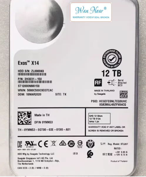 

Для сервера DELL ST12000NM009 R730 R740 R750 R740XD 0KFJ7G HUH721212AL5200 09HXK6 07KT9W 12TB SAS YMN53 3,5 ST12000NM0158 0YMN53