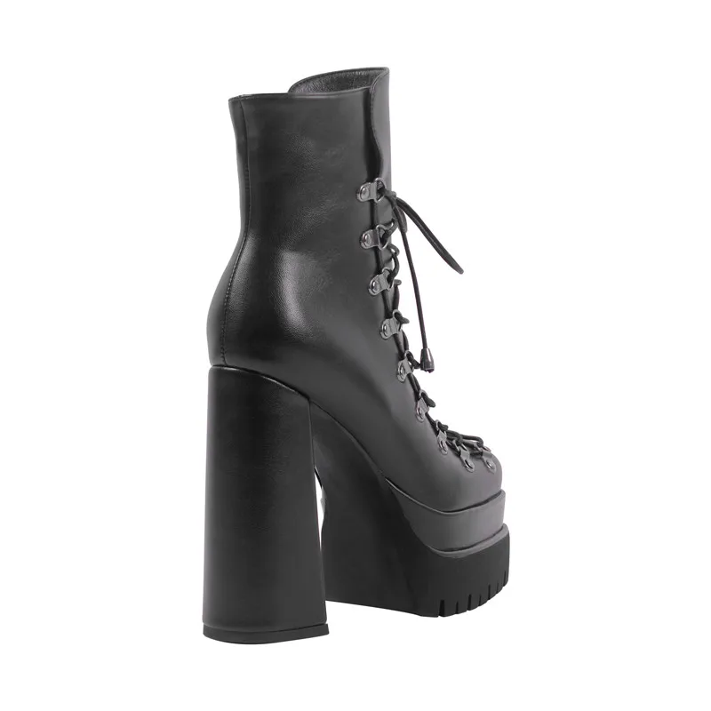 Onlymaker Double Platform Punk Boots Side Zipper Lace-up Fashion Matte Ankle Boots