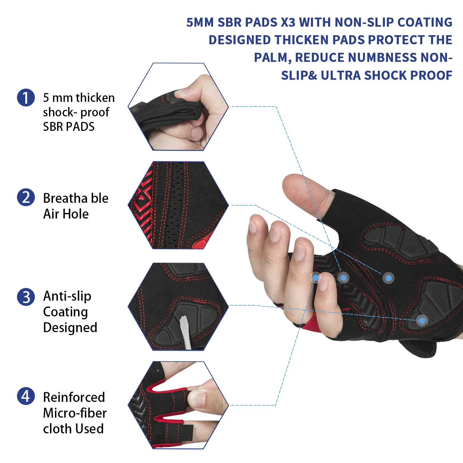 MOREOK Cycling Gloves Breathable Half Finger 5MM Pads Bike Gloves Anti-slip Shock-absorbing Mountain Road Biking Bicycle Gloves