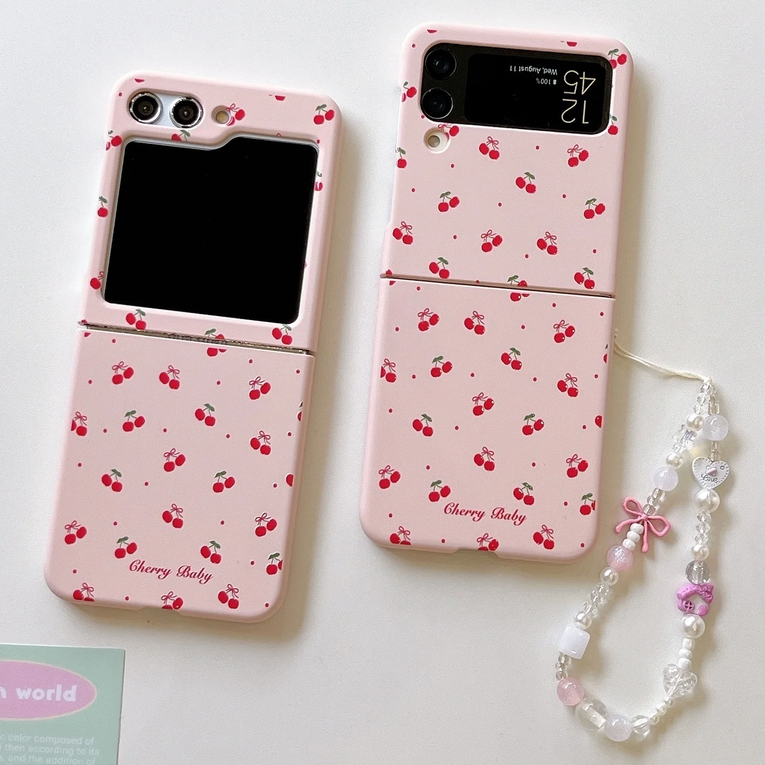 Cute Cherry Case For Samsung Galaxy Z Flip 7 6 Bracelet Cover For Samsung Z Flip 5 flip4 3 Skin Feeling Shockroof Phone Cases