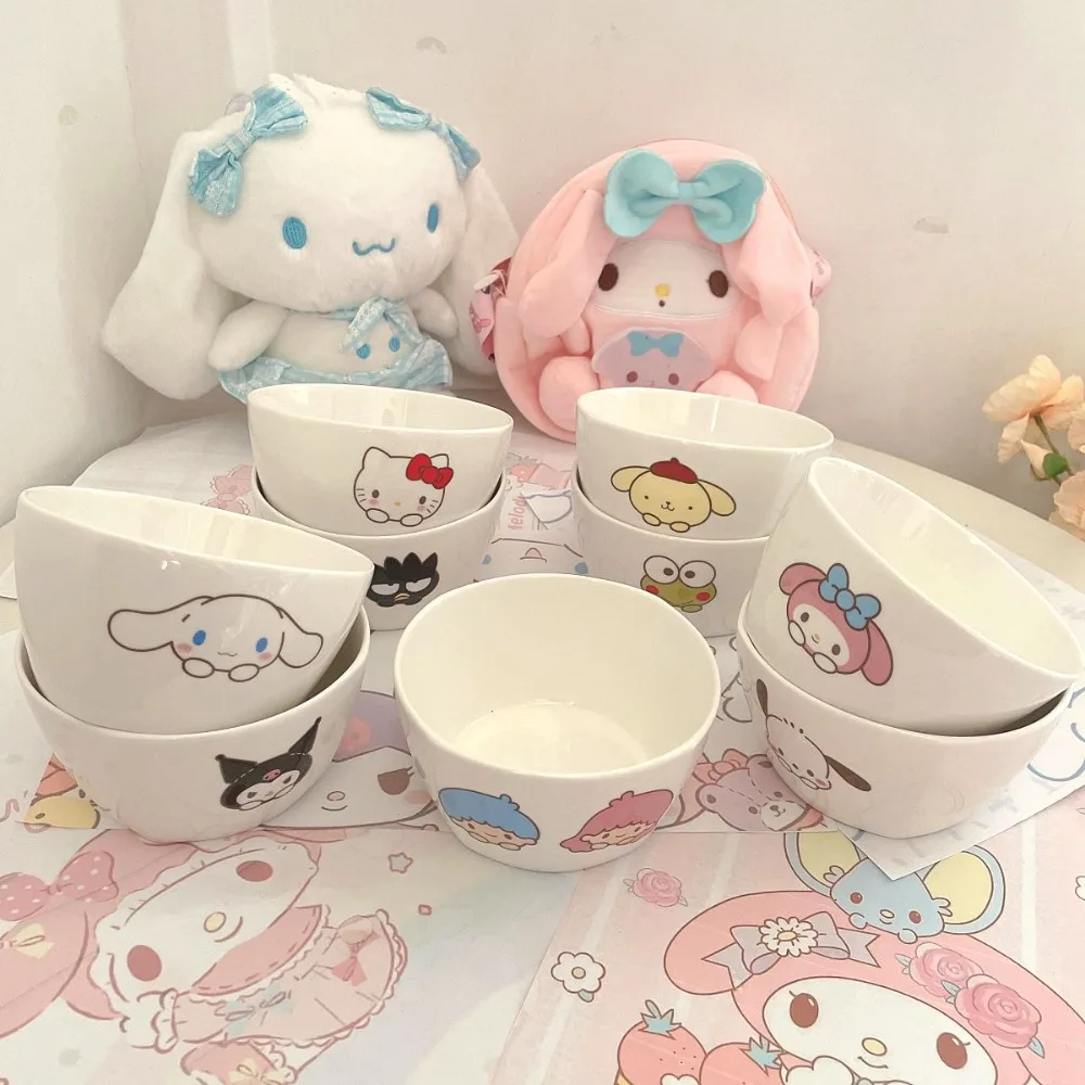 

Hello Kitty Cinnamoroll Anime Kawaii MINISO Ins Children Food Bowl Cute Kuromi Student Dormitory Home Ceramic Rice Bowl Gifts