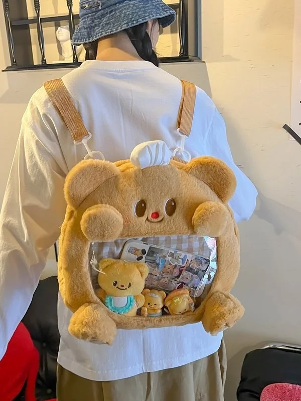 

Cute Bear Plu oulder Bag Women's Doll Bapa Soft Embroidery Sweet Lady Sle Large Size Foldable Water Waable