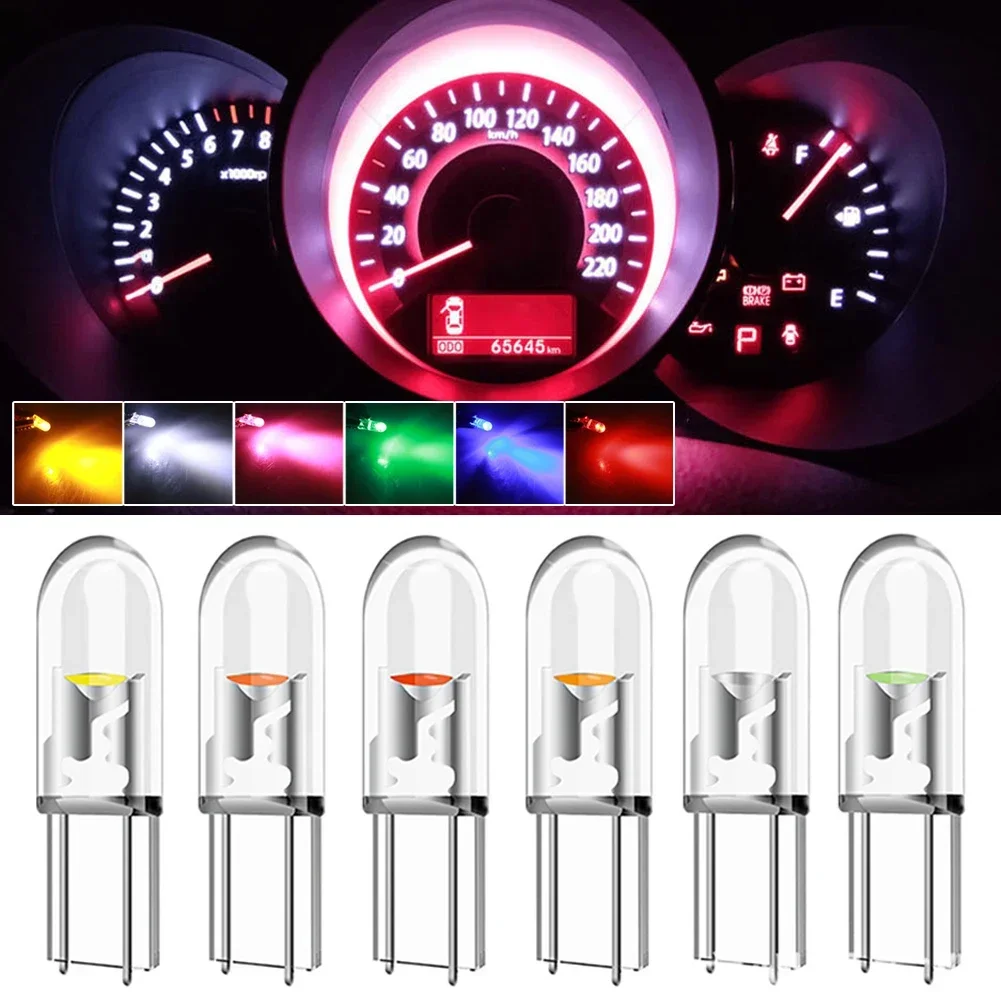 10pcs Car LED T10 W5W Canbus Glass COB Reading Dome Lamp Marker Wedge License PlateLight Bulb 168 194 192 DC 12V White
