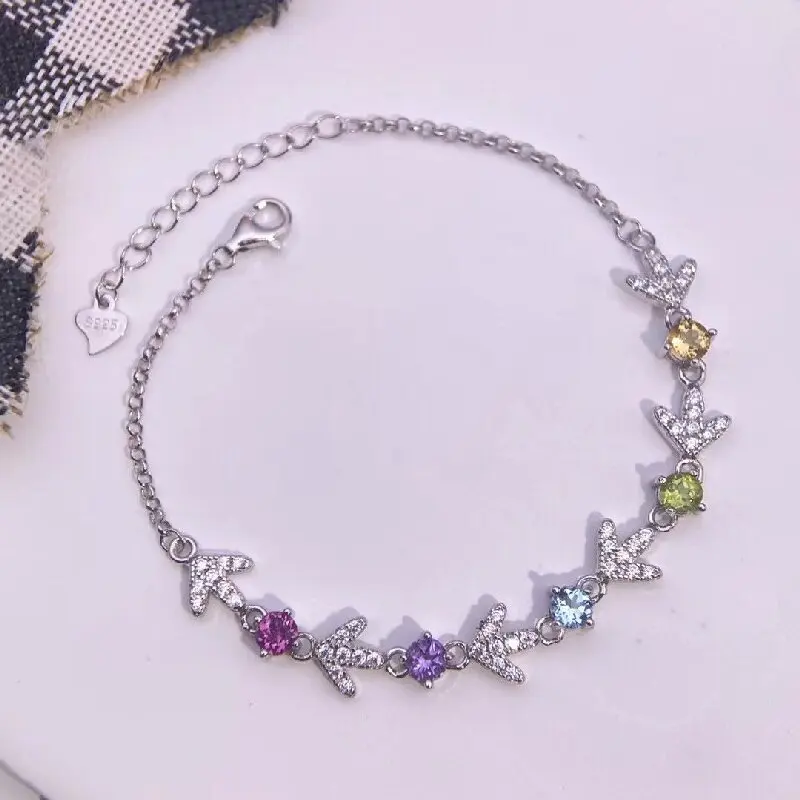 Best Seller ZECAA Silver Bracelet With Natural Topaz Garnet Amethyst Peridot Stone 4*5mm For Lady Gift Wedding Lady Bracelet