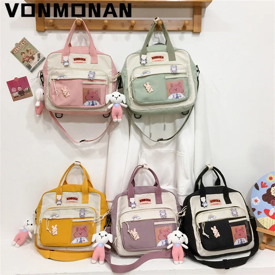 Preppy Style Backpack Nylon Shoulder School Backpack for Teenage Girls College Student Book Crossbody Bag 2024 New Rucksack