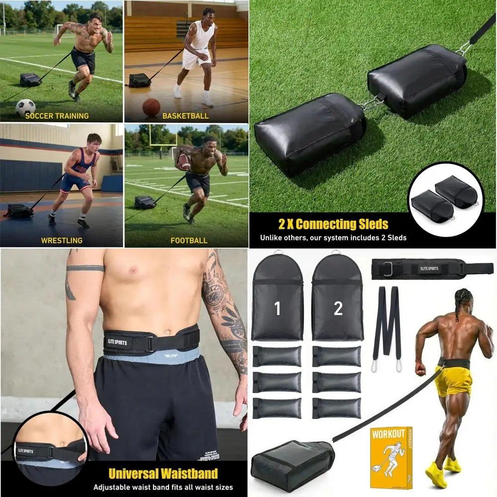 

Тренировочные сани Elite Twin Weight Sled Trainer, водонепроницаемые, 6 уровней нагрузки (10-60 фунтов), для тренировок с сопротивлением, с регулируемым мягким поясом для талии