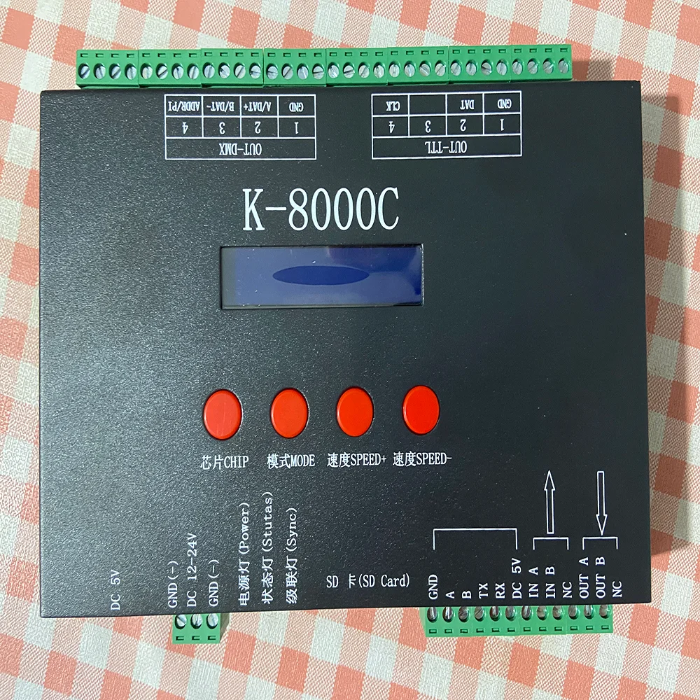 K-8000C Controller LED Pixel SPI Off-line DC5V-24V 12V Programmable DMX SD Card For WS2811 WS2812 RGB Full Color LED Pixel Light