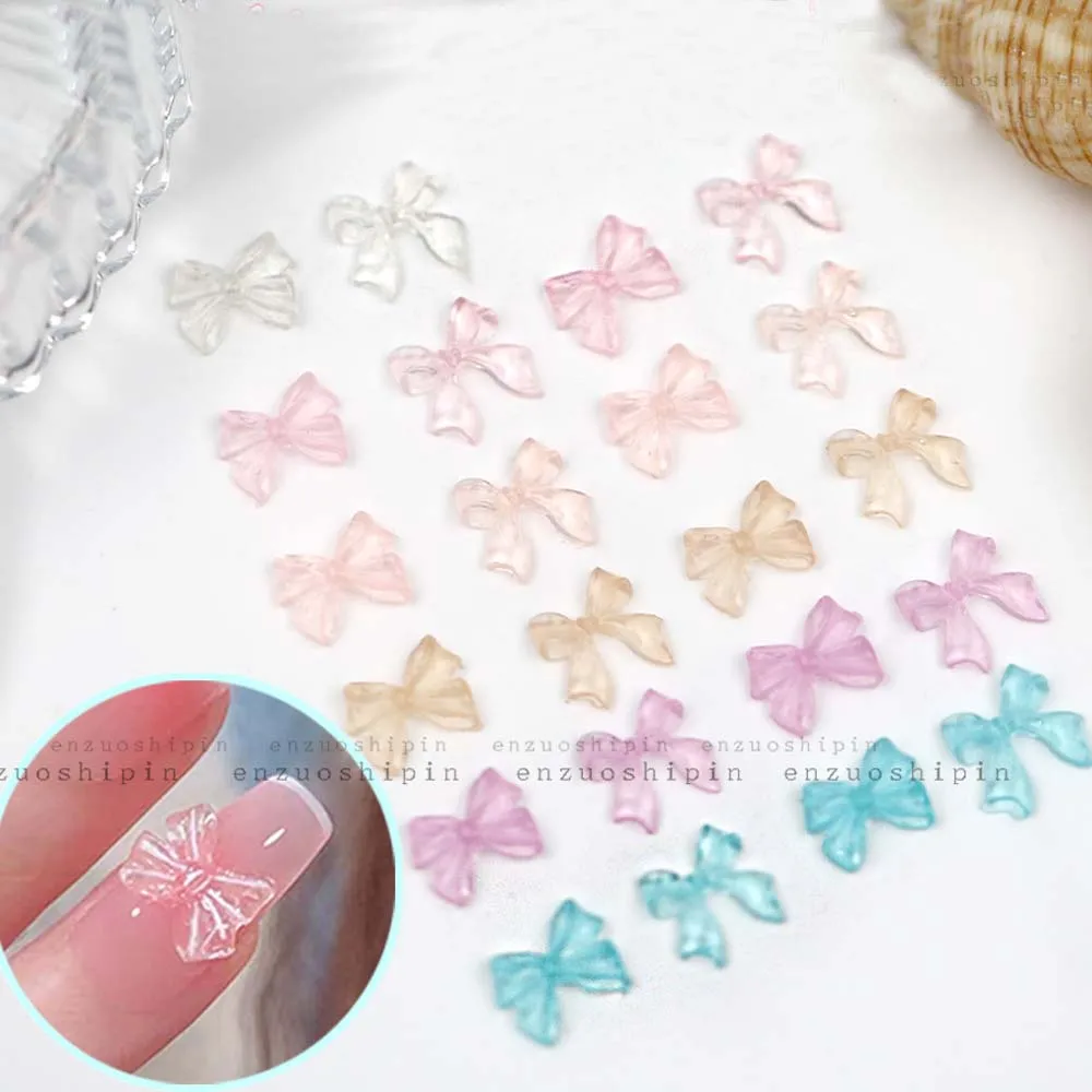 50pcs Ice Jelly Ribbon Bows Nail Art Charm 3D Candy Color trasparente Summer Water Nail Decor Parts DIY Korea Design Nail Parts