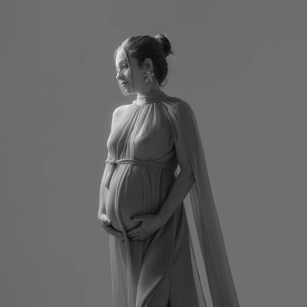 Maternity Photography Props Chiffon Sky Blue Dress Elegant Pregnancy Shoot Gown Luxury High Collar Cape Maxidress
