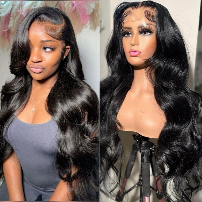 

Alimice Cheap Price 180 Density Natural Black Color Human Hair Wig Body Wave 4x4 Lace Closure Wig With Baby Hair