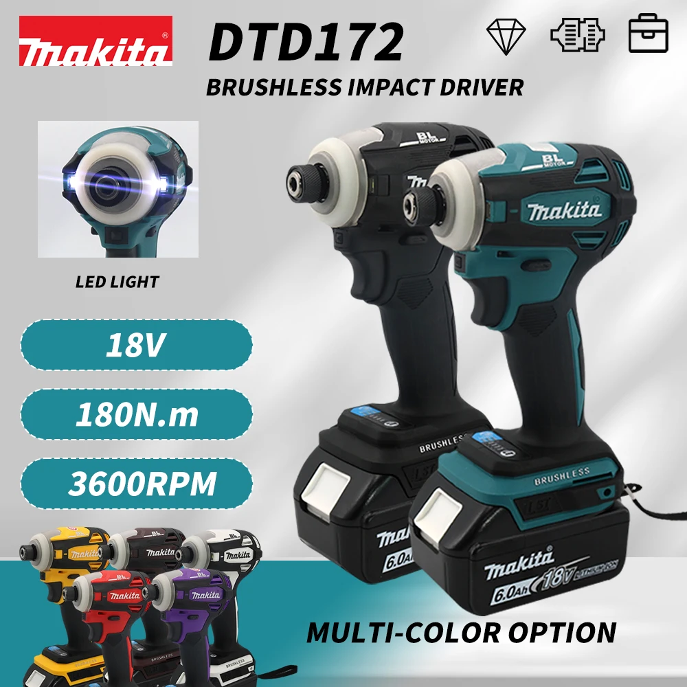 Makita DTD172 Impact Screwdriver 180Nm Cordless Brushless Household Electric Screwdriver Electric Hand Drill For 18V Battery