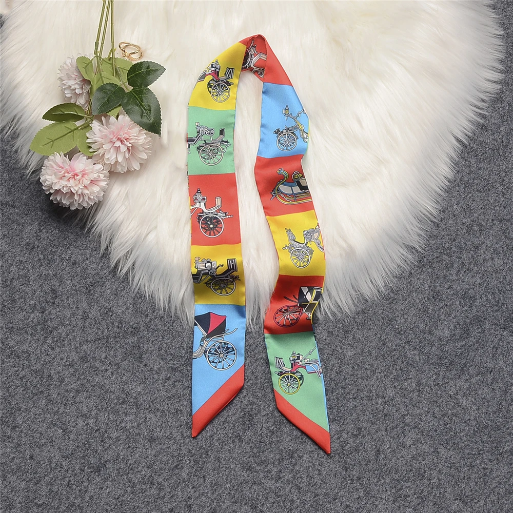 New Plaid Carriage Brand Bag Scarf Design Women Luxury 100% Silk Scarf Fashion Headwear Skinny Hair Scarves Neckerchief