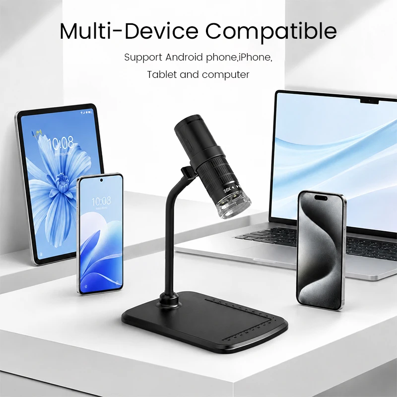 WIFI Microscope Camera Digital Video Microscope Adjustable Stand 8LEDs 50-1000X Magnification Electronic Magnifier for Phones PC