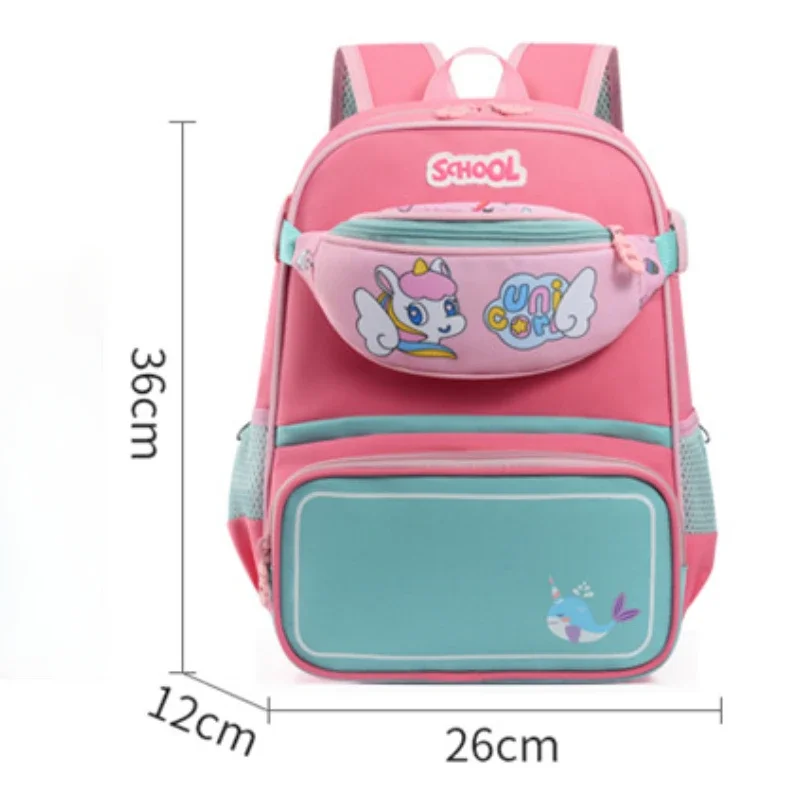 New Cute Cartoon Unicorn Dinosaur Children\'s School Bookbags Set, Backpack, Chest and Waist Bag, Detachable Two-piece Set