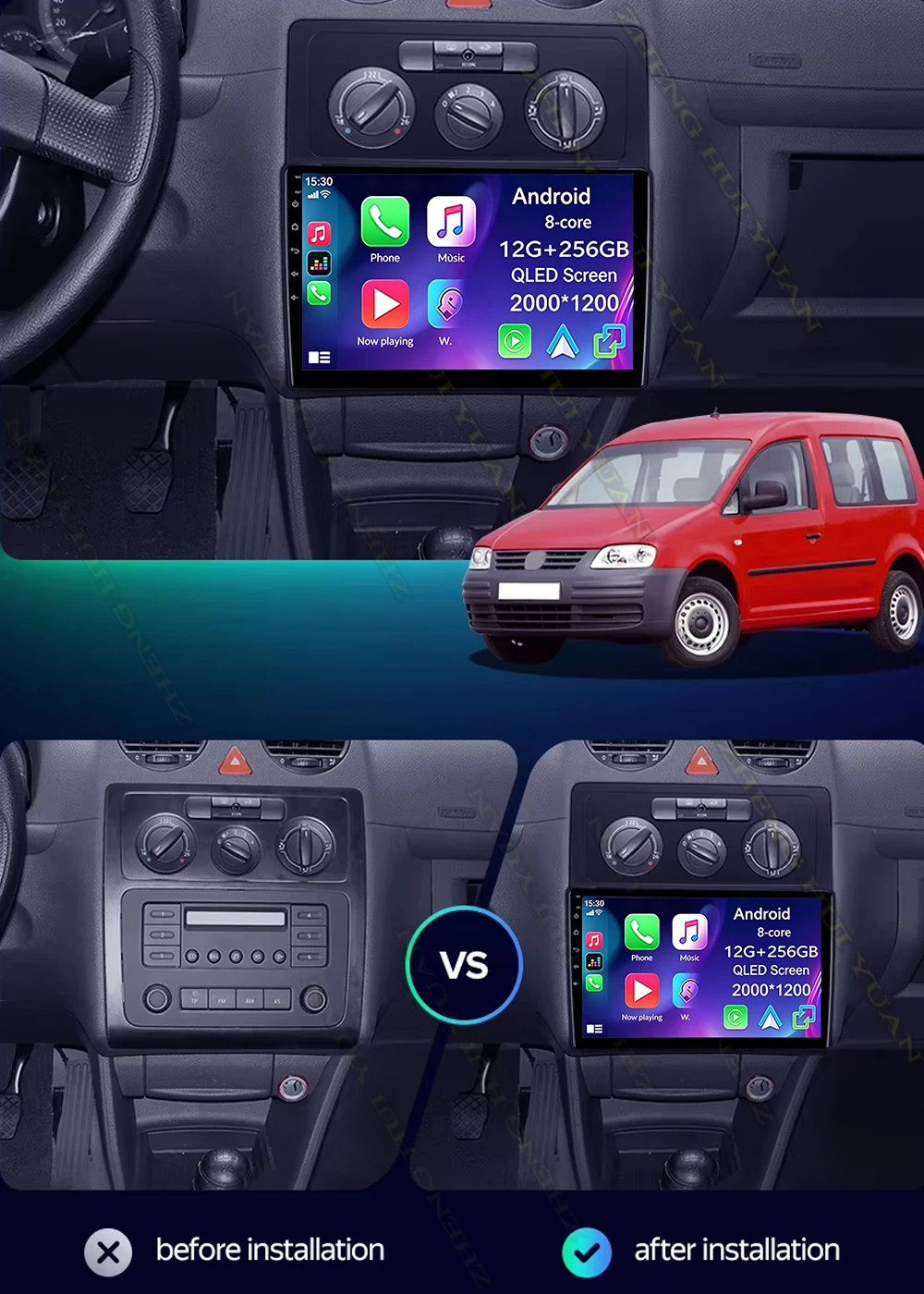 Android 16 Carplay Auto For Volkswagen Caddy 2K 3 III 2004 - 2010 Car Radio Multimedia Video Player Navigation GPS No 2Din 2