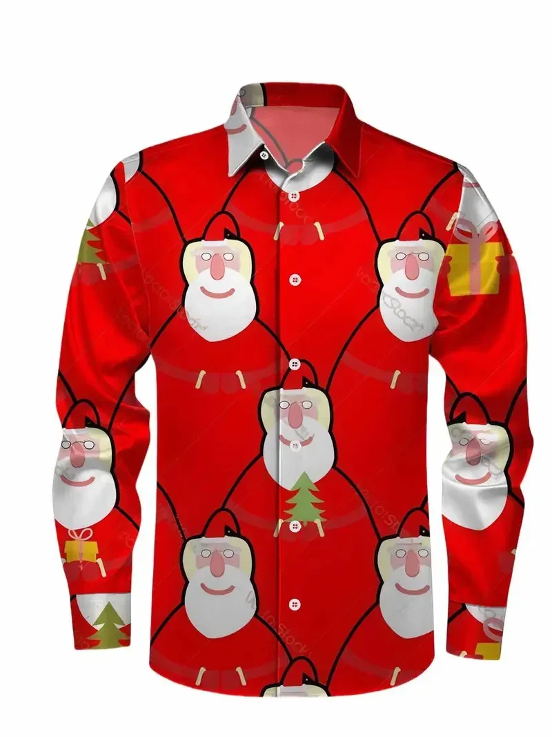 2026 الرجال عيد الميلاد ثلج الرنة ثلاثية الأبعاد الطباعة طويلة الأكمام زر حتى قميص مع أنماط مطبوعة قميص الحفلات قميص رجالي #1