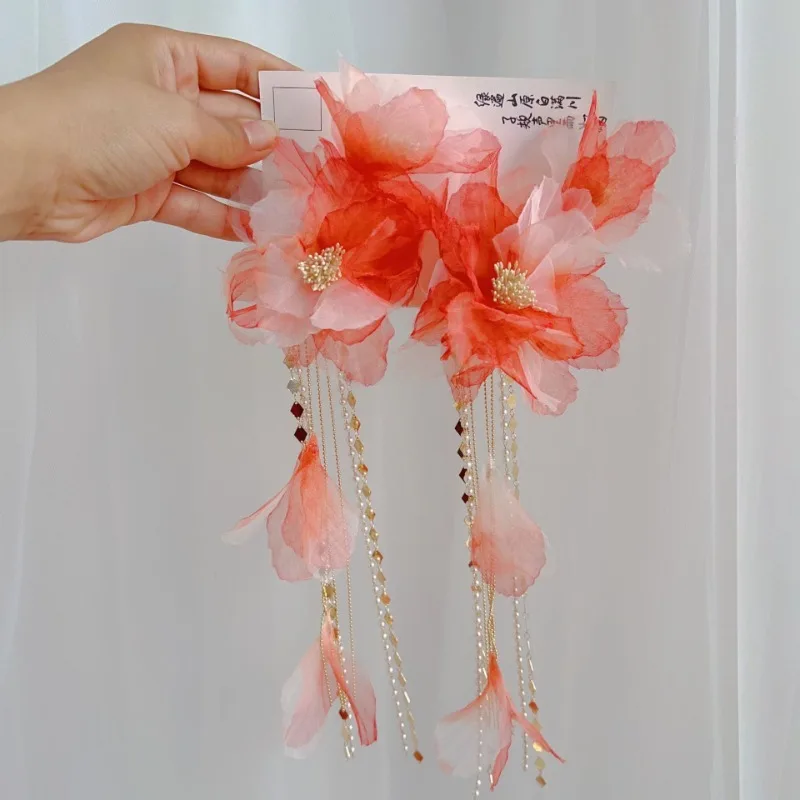 silk flower hibiscus hair accessories fringed hairpin antique  crepe flower hair clips accessories