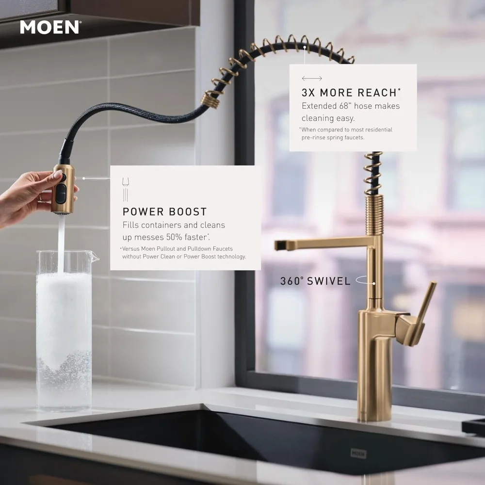 Moen Inara Spot Resist Stainless Steel Single-Handle Pre-Rinse Spring Pull-Down Kitchen Faucet dengan Power Boost Model 87863SRS