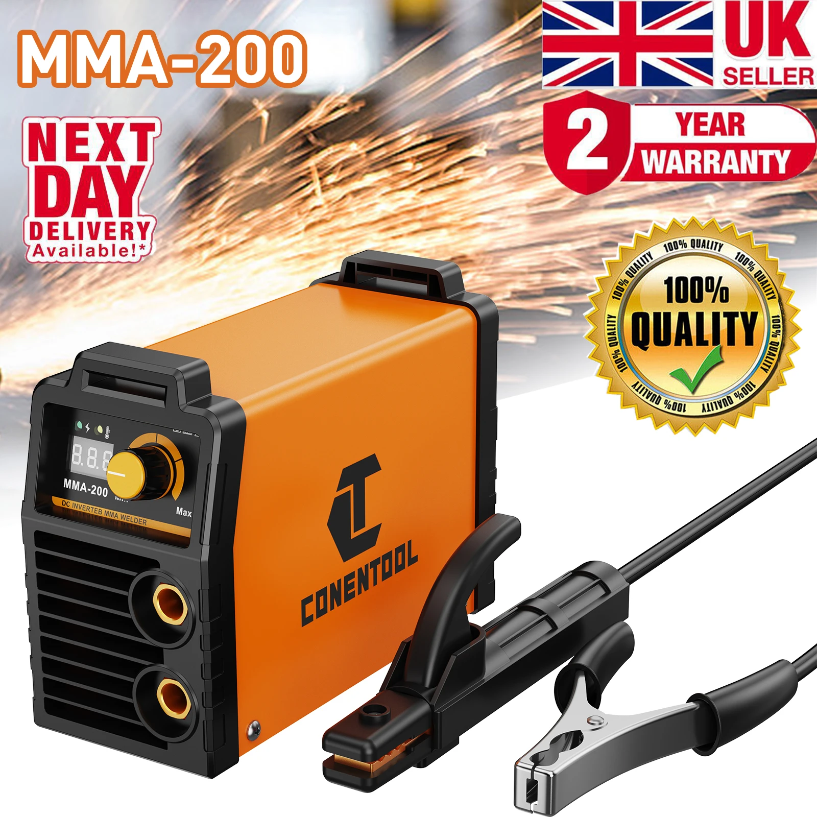 CONENTOOL Portable 200Amp Welder DC IGBT Inverter Auto Feed MMA Gasless Welding Machine LED Digital Display Home Welder Set