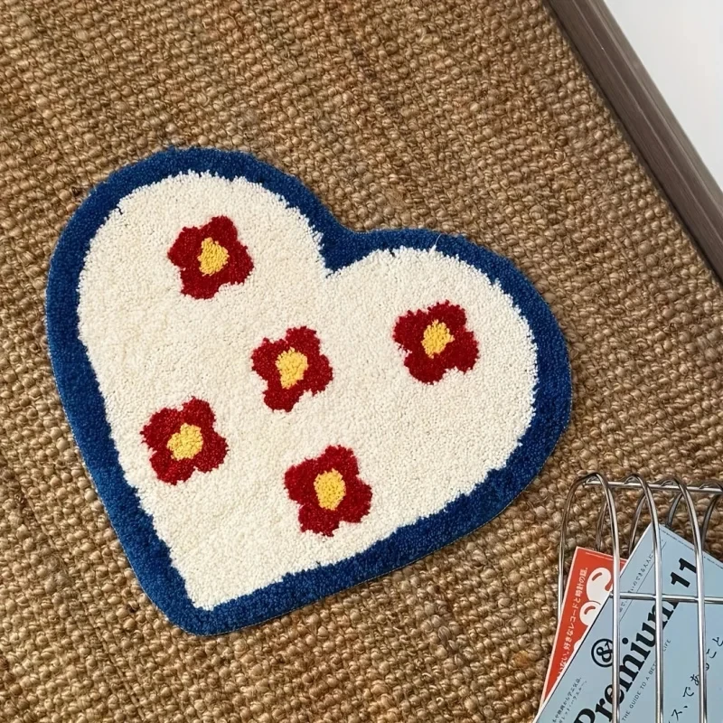 VIKAMA Ins Heart Flower Plush Rug Non Slip Soft Fluffy Carpet Indoor Floor Mat Living Room Bedroom Hallway Home Decor
