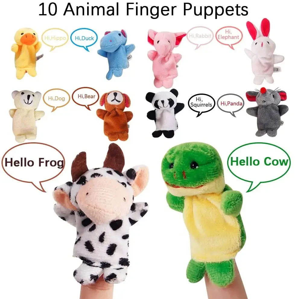 10 pcs Animals Finger Puppets Set Baby Plush Doll Hand Cartoon  Family Hand Puppet Pigs Cloth theater Educational Toys for Kids