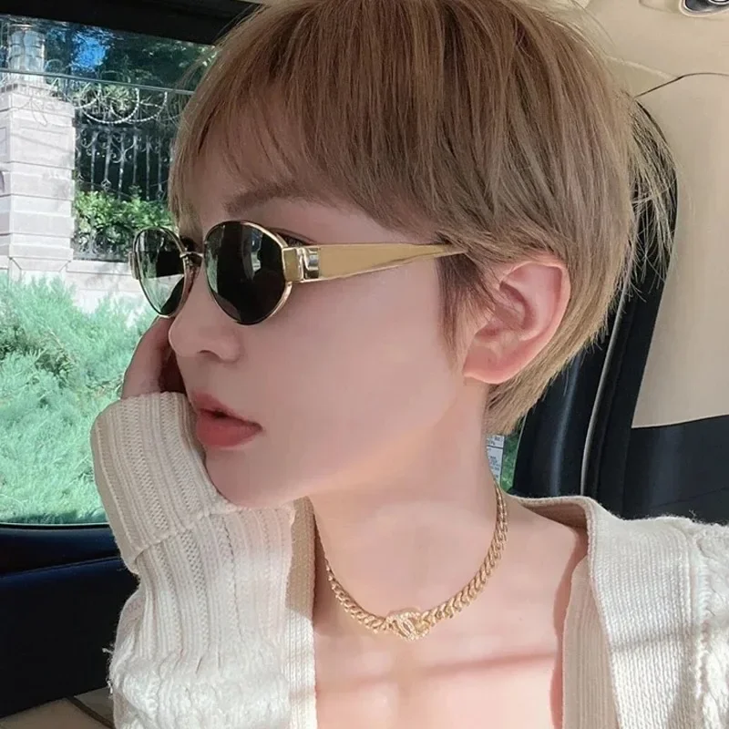 

New Sunglasses for Women and Men UV400 Sun Glasses Alloy Oval Eyewear Metal Elliptical Frame Sunglasses Car Sunglasses Glasses