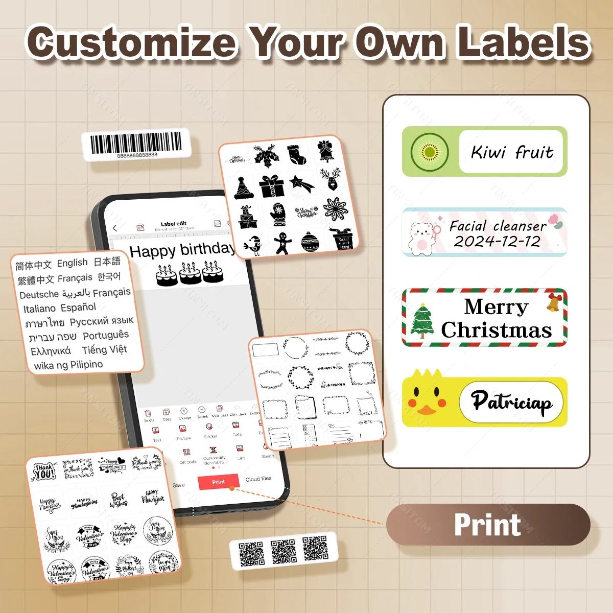 12-15 مللي متر طابعة حرارية بدون حبر ملصقات ذاتية اللصق آلة وضع العلامات صغيرة محمولة بلوتوث P15 صانع مع لفة 12*40 مللي متر