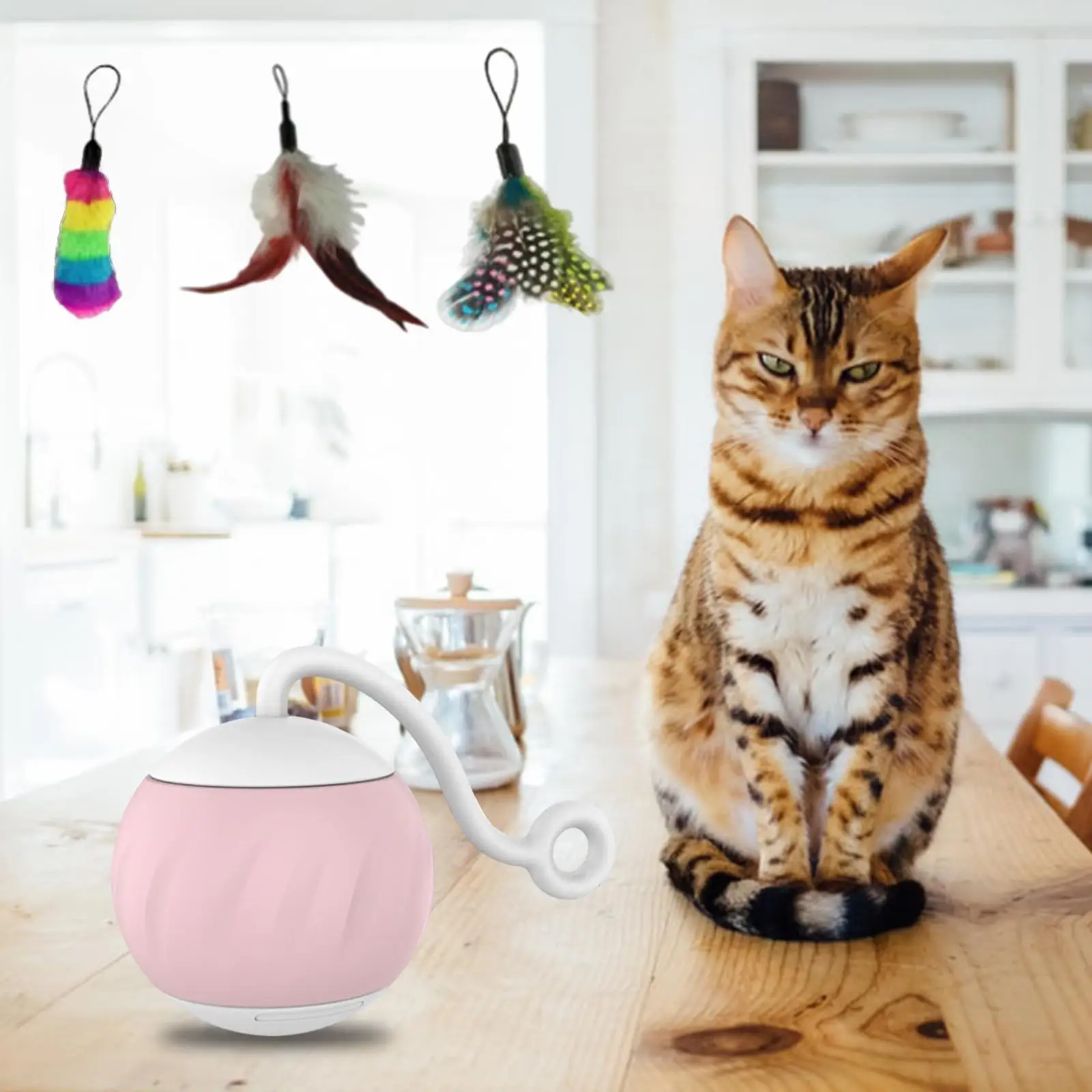 Pink USB Charging Cat Toys Rotating Ball with Colorful Light Exercise toy Floors Automatic Multiple Playing Methods Durable