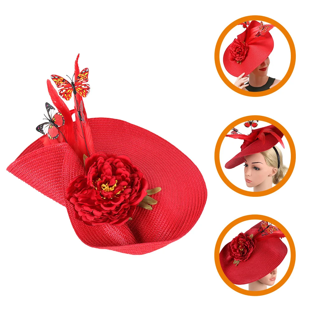 

Portable Fabric Fascinator Hat for Women Butterfly Decorated Lightweight Banquet Headband Bride Wedding Party Tea Event
