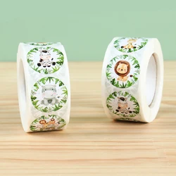 Jungle Animals Round Stickers Birthday Party Decoration for Home Baby Shower Wild One Safari Party Supplies DIY Craft Kids Gift