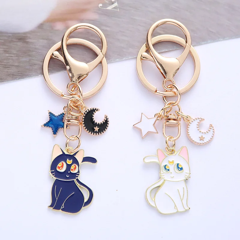 Cute Cat Alloy Keychain Pendant Stupid and Cute Moon Cat Five pointed Star Metal Accessories Women's Bag Pendant