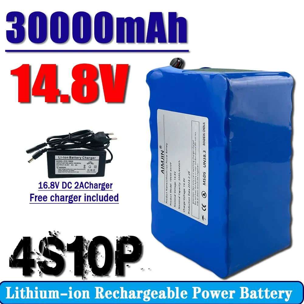 4S10P 14.8V 30000mAh 444Wh 18650 Lithium-ion Power Battery withBMS for Inverter Smart Robot High-power Equipment Etc+charger