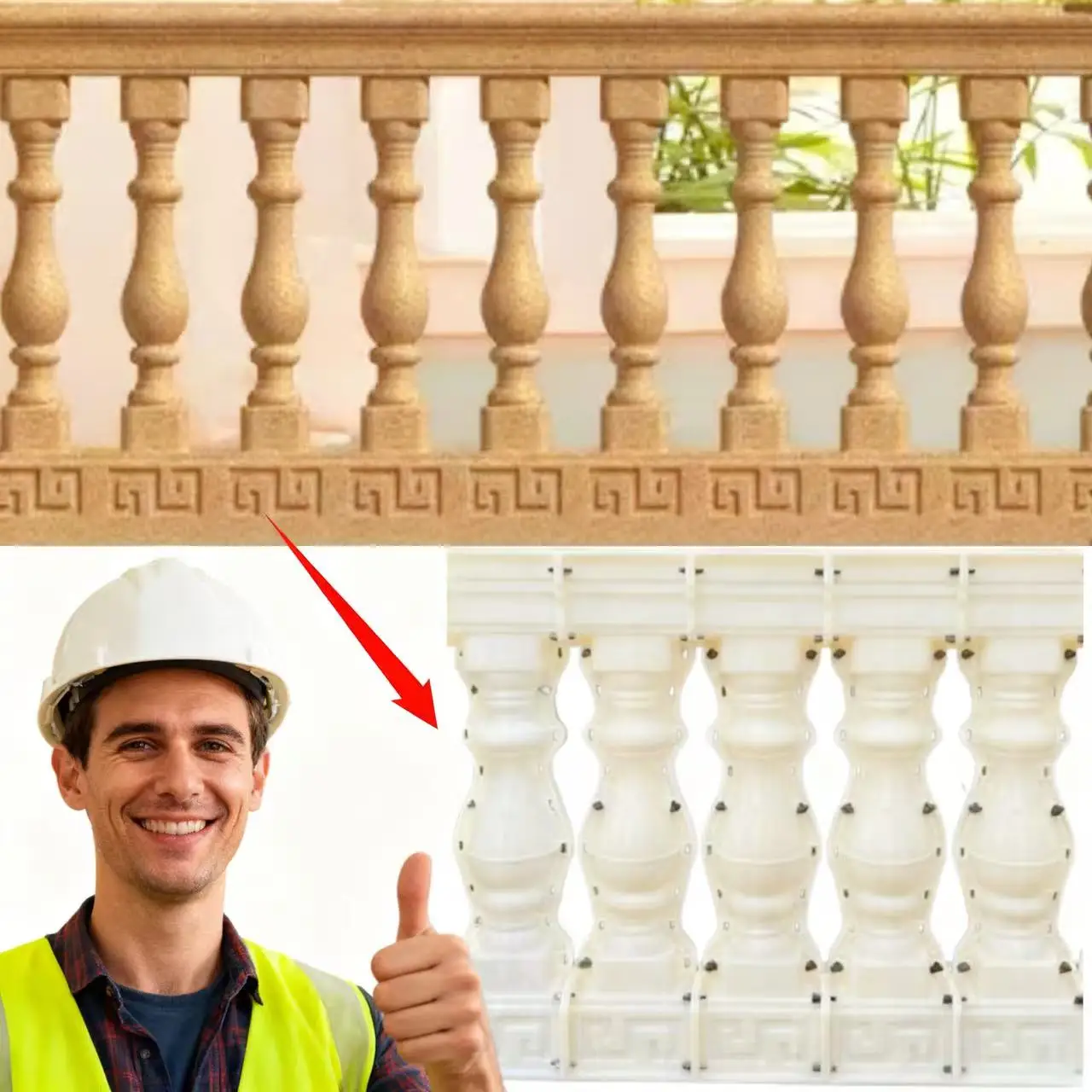 Moldes de barandilla ovalados de 1,0 m de largo (cinco columnas pequeñas en total), moldes de barandilla de columna romana, valla de villa de estilo europeo, modelo de cemento moldeado en el mercado, barandilla de balcón DIY, reutilizable, fácil de operar