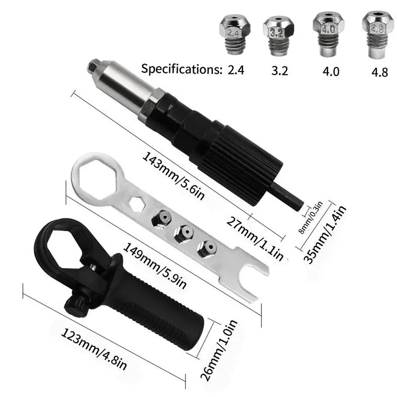 Пистолет для заклепок и гаек, аксессуары для вытягивания сердечника, аккумуляторный клепальный пистолет, адаптер для дрели, вставная гайка 2,4/3,2/4,0/4,8 мм, беспроводной заклепочный пистолет