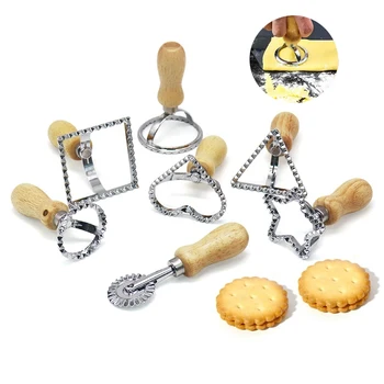 Manual Pasta Cookie Molds Ravioli Cutter Cookie Press Mold with Wooden Handle Kitchen…