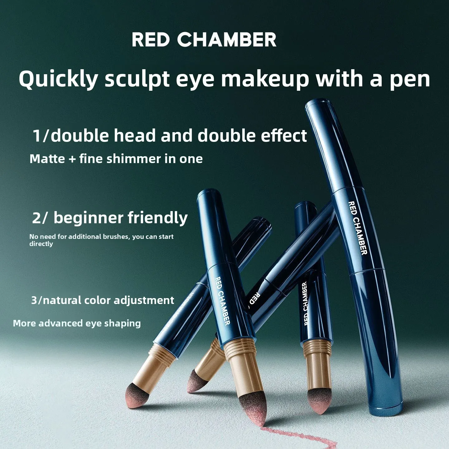 RED CHAMBER Dual-Ended Multi-Use Eye Stick – 2-in-1 Matte & Shimmer,Creamy Blendable Eyeshadow Pen,Highlighter & Blush Stick