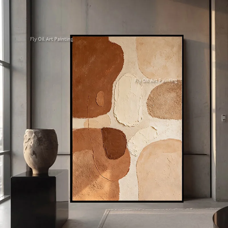 Brown Beige Fashional Design Oil Painting Large Simple Home Wall Art Item For Decor New Hand Painted Orange Beige Canvas Artwork