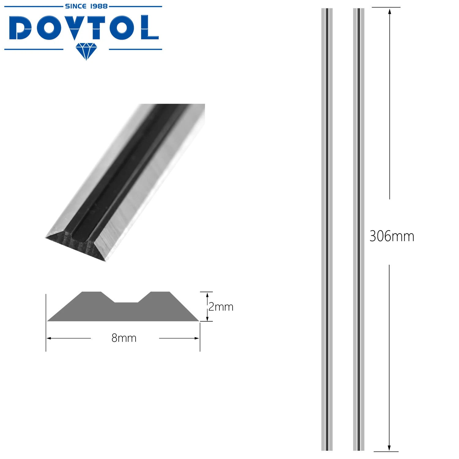 306x8x2.0mm Planer Blades Knives HSS Replacement for Makita 2012 and 2012NB Thickness Planer Heat Treated Double edge