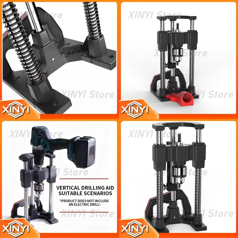Vertical Drilling Aid for Woodworking Tools Multi-Function Aluminum Drill Guide with Graduated Scale Punch Locator for DIY