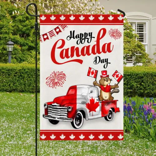 Happy Canada Day Beaver Truck Flag Garden Flag - House Flag