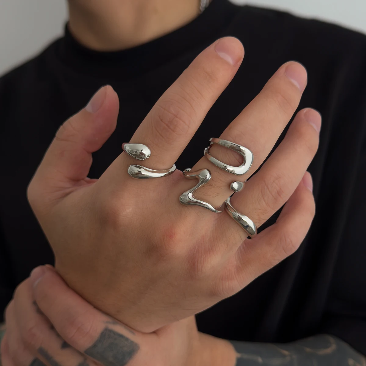 SHIXIN 4 Teile/satz Trendy Glatte Unregelmäßige Offene Ringe für Männer Punk Geometrische Einstellbare Knuckle Joint Ring Männliche Straße Schmuck Neue